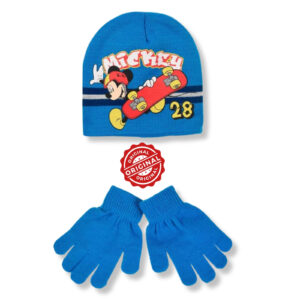 Set căciulă și mănuși copii, Mickey Mouse™ Skate Fun, albastru, 70 g, mărime unică, licență oficială Disney®