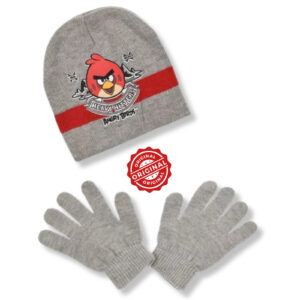 Set căciulă și mănuși copii, Angry Birds™ Heavy Hitters, gri & roșu, 71 g, mărime unică, licență oficială Rovio®