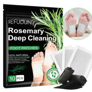 Plasturi detoxifianți pentru picioare, cu rozmarin, ghimbir, oțet de bambus și cărbune activ | Curățare profundă, relaxare și stimularea imunității, 10 buc, SEFUDUN®