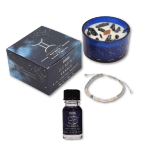 Set cadou Zodiacal Rac | Lumânare cu cristale, Brățară cu cristale naturale & Ulei aromatic 10 ml