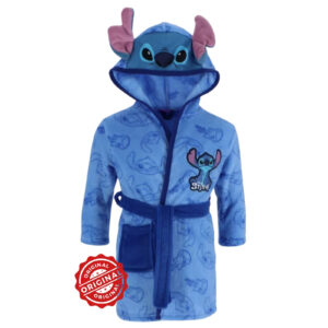 Halat de baie pentru copii, 2-3 ani (92–98 cm), glugă 3D, Disney Stitch, albastru, WellSoft 100% poliester, licență oficială Disney®
