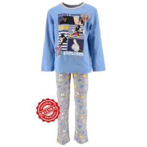 Pijamale lungi pentru copii, set din bumbac, Disney Mickey Mouse Explorer, bleu & gri, 3–8 ani (98–128 cm), 173 gr, licență oficială Disney®