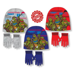 3 X Set căciulă și mănuși copii, Teenage Mutant Ninja Turtles™ TMNT, 52–54 cm, 45 gr, licență oficială Nickelodeon®