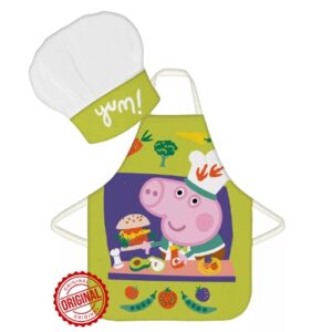 Set șorț + bonetă bucătar pentru copii, Purcelușa Peppa „Yum”, 3–8 ani, 84 g, licență oficială