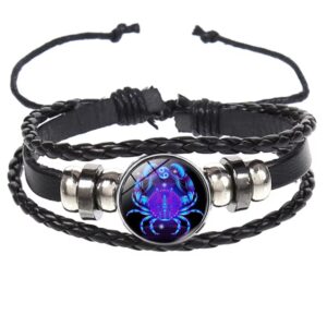 Brățară Zodiacală fosforescentă RAC, realizată din Piele PU, Orgonit & Accesorii Metalice, dimensiune reglabilă