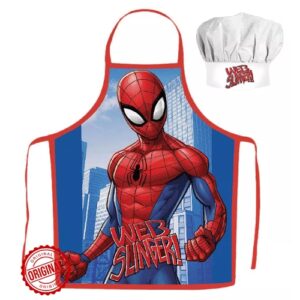 Set șorț și bonetă bucătar pentru copii, Omul Păianjen (Spider-Man), albastru, 3–8 ani, licență oficială Marvel®