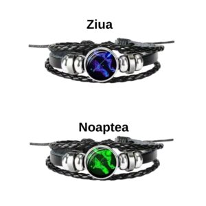 Alternative view of Brățară Zodiacală fosforescentă GEMENI, realizată din Piele PU, Orgonit & Accesorii Metalice, dimensiune reglabilă