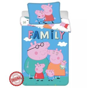 Lenjerie de pat pentru copii, Purcelușa Peppa – Family, bumbac, 100x135 cm, mărime grădiniță, licență oficială