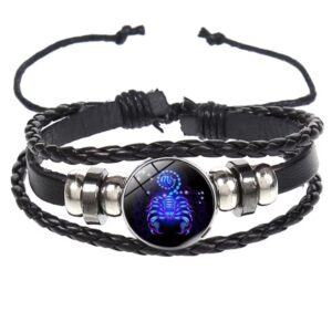 Brățară Zodiacală fosforescentă SCORPION, realizată din Piele PU, Orgonit & Accesorii Metalice, dimensiune reglabilă