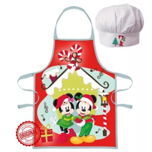 Set șorț și bonetă bucătar pentru copii, Mickey și Minnie Mouse de Crăciun, 3–8 ani, licență oficială Disney®