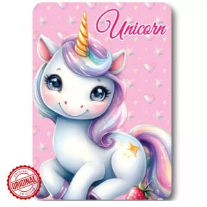 Pătură flanel pentru copii, Unicorn, roz, 130x160 cm, 530 g
