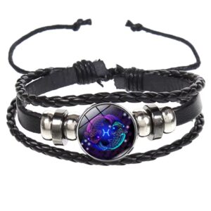 Brățară Zodiacală fosforescentă PEȘTI, realizată din Piele PU, Orgonit & Accesorii Metalice, dimensiune reglabilă