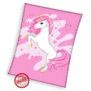 Pătură flanel pentru copii, Unicorn, roz, 150x200 cm, 530 g