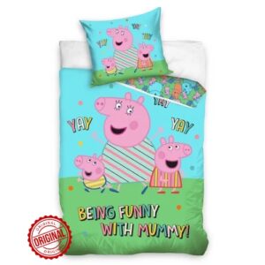 Lenjerie de pat, Purcelușa Peppa – Being Funny with Mummy, bumbac, 140x200 cm, licență oficială