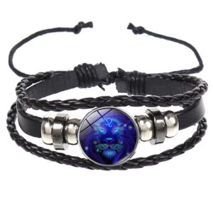 Brățară Zodiacală fosforescentă LEU, realizată din Piele PU, Orgonit & Accesorii Metalice, dimensiune reglabilă