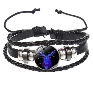 Brățară Zodiacală fosforescentă CAPRICORN, realizată din Piele PU, Orgonit & Accesorii Metalice, dimensiune reglabilă