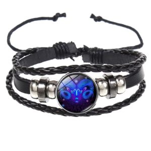 Brățară Zodiacală fosforescentă BERBEC, realizată din Piele PU, Orgonit & Accesorii Metalice, dimensiune reglabilă