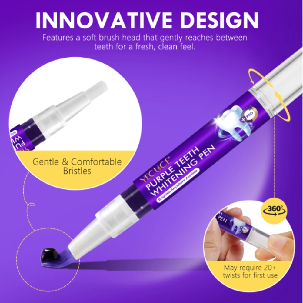 Kit profesional pentru albirea instantă a dinților, 6 stilouri corectoare de culoare violet, fără peroxid, YECUCE® - imagine 9