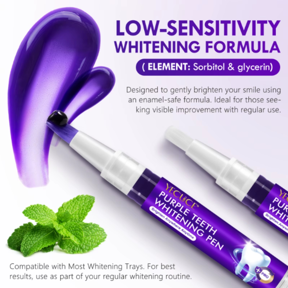 Kit profesional pentru albirea instantă a dinților, 6 stilouri corectoare de culoare violet, fără peroxid, YECUCE® - imagine 10