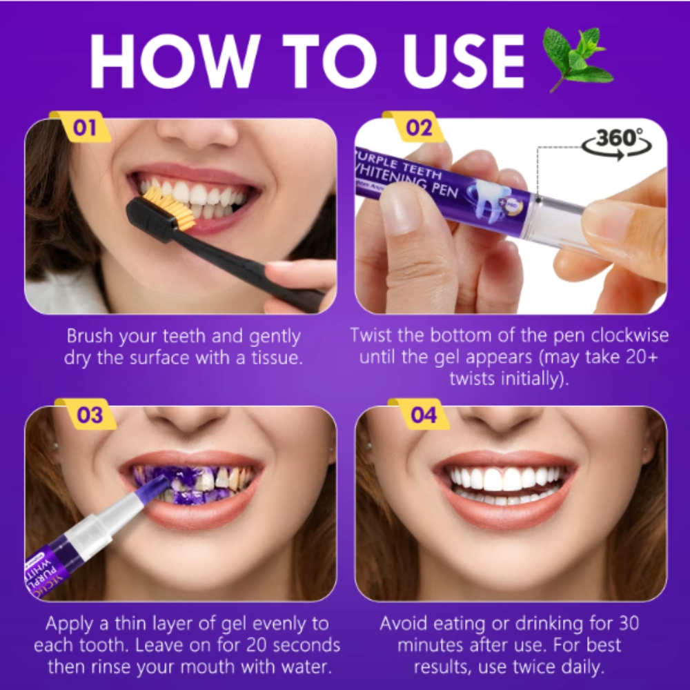 Kit profesional pentru albirea instantă a dinților, 6 stilouri corectoare de culoare violet, fără peroxid, YECUCE® - imagine 12