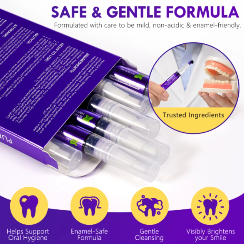 Kit profesional pentru albirea instantă a dinților, 6 stilouri corectoare de culoare violet, fără peroxid, YECUCE® - imagine 13