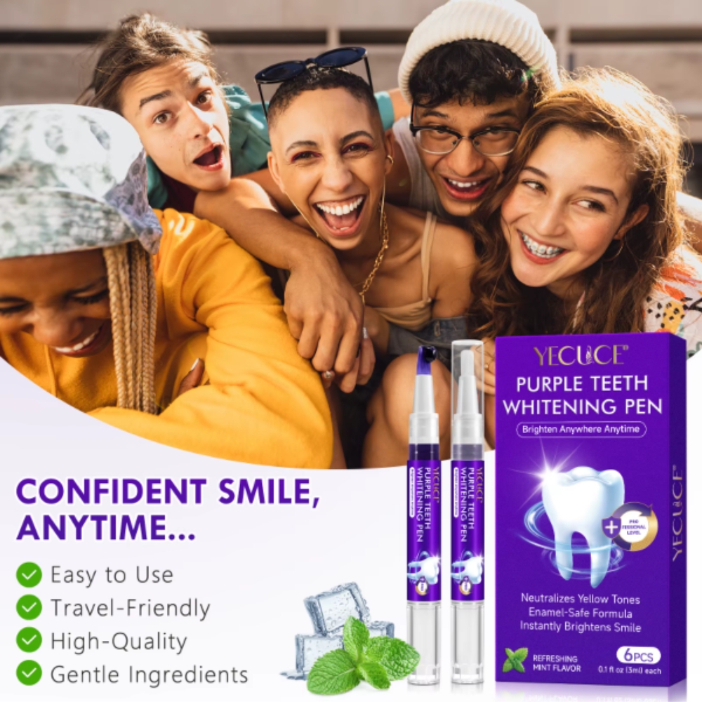 Kit profesional pentru albirea instantă a dinților, 6 stilouri corectoare de culoare violet, fără peroxid, YECUCE® - imagine 14