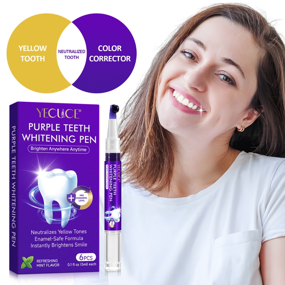 Kit profesional pentru albirea instantă a dinților, 6 stilouri corectoare de culoare violet, fără peroxid, YECUCE® - imagine 3