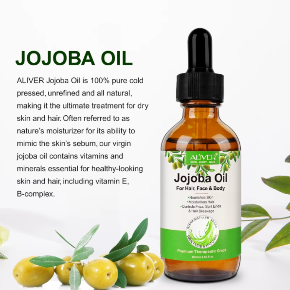 Ulei de Jojoba presat la rece pentru păr, față & corp, 100% pur, nerafinat, 60 ml, ALIVER® - imagine 2