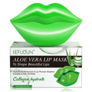 Mască de buze tip patch cu extract de Aloe Vera, Cactus, Ovăz și Glicerină, calmantă & ultra-hidratantă, 60 g (20 buc), SEFUFUN®