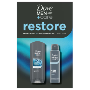 Set cadou Dove Men+Care Restore – Gel de duș Clean Comfort 250 ml + Antiperspirant spray 150 ml
