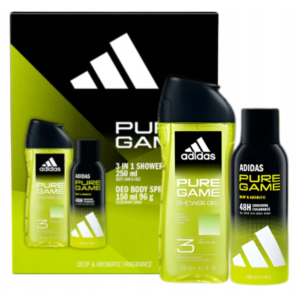 Set cadou Adidas Pure Game – Gel de duș 3 în 1 250 ml & Deodorant spray 150 ml
