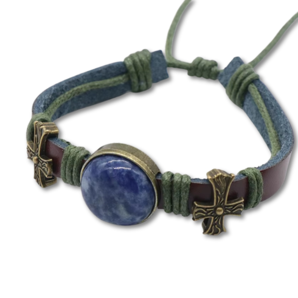 Brățară Handmade din piele cu cristal natural de JASP ALBASTRU PĂTAT, pentru ancorare și claritate mentală și emoțională - imagine 4