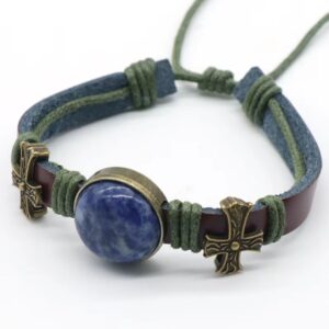 Brățară Handmade din piele cu cristal natural de JASP ALBASTRU PĂTAT, pentru ancorare și claritate mentală și emoțională