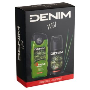 Set cadou bărbați DENIM Wild – Gel de duș 250 ml + Deo spray 150 ml, 3x Triple Energy
