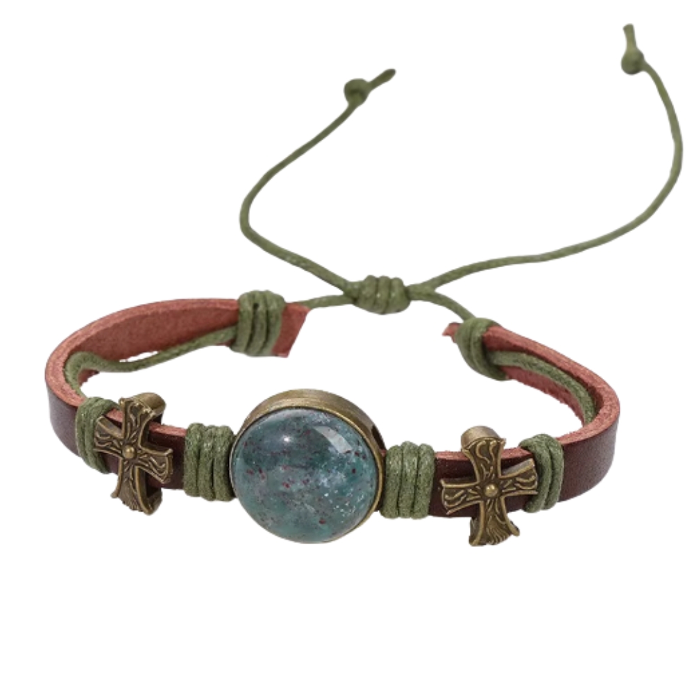 Brățară Handmade din piele cu cristal natural AGAT INDIAN, pentru protecție energetică și depășirea fricilor - imagine 4