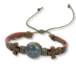 Brățară Handmade din piele cu cristal natural AGAT INDIAN, pentru protecție energetică și depășirea fricilor