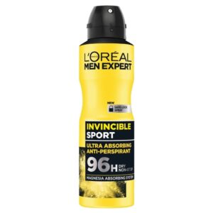 Spray antiperspirant bărbați L’Oréal Paris Men Expert Invincible Sport – 96H Ultra Absorbing, Magnesia System, 250 ml