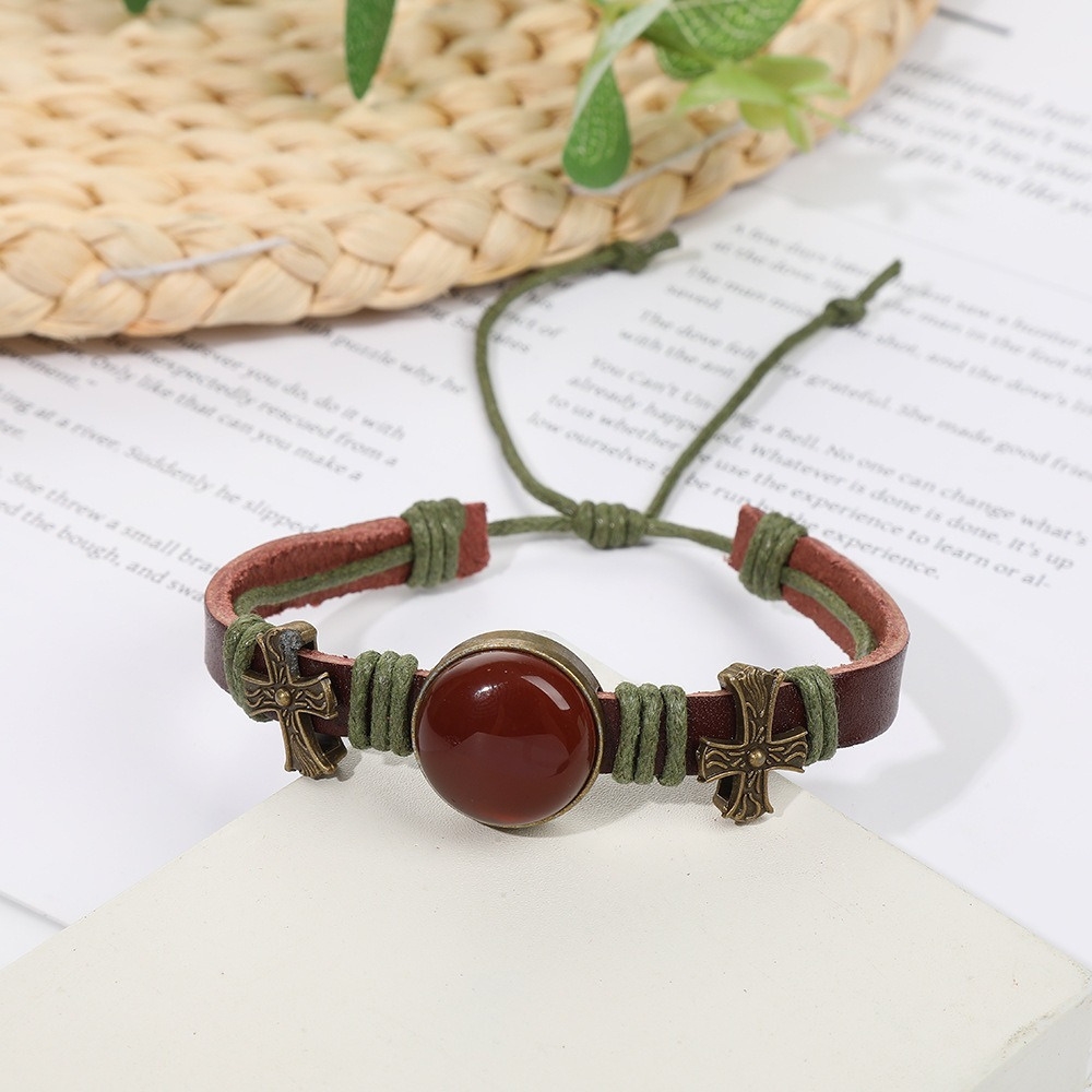 Brățară Handmade din piele cu cristal natural de AGAT ROȘU, pentru protecție energetică, vitalitate și curaj - imagine 4