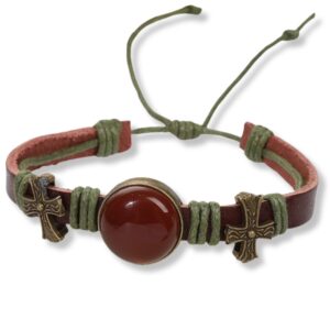 Brățară Handmade din piele cu cristal natural de AGAT ROȘU, pentru protecție energetică, vitalitate și curaj