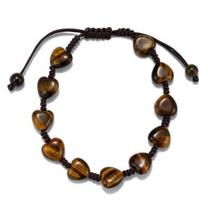 Brățară Handmade, din cristale naturale de OCHI DE TIGRU șlefuite în formă de inimă, pentru încredere în sine, curaj și claritate în decizii
