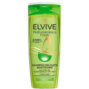 Șampon L’Oréal Paris Elvive Multivitaminico Fresh – curățare delicată zilnică și prospețime, cu Citrus CR & Multivitamine, pentru păr normal spre gras, 400 ml