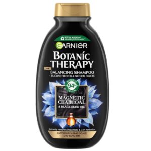 Șampon Garnier Botanic Therapy Magnetic Charcoal & Black Seed Oil – echilibrare și purificare pentru scalp cu tendință de îngrășare, fără silicon, 400 ml