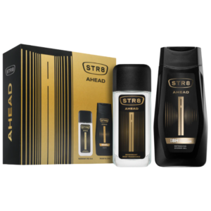 Set cadou bărbați STR8 Ahead Gold – Spray parfumat 50 ml + Gel de duș revigorant 250 ml, aromă fresh-woody elegantă