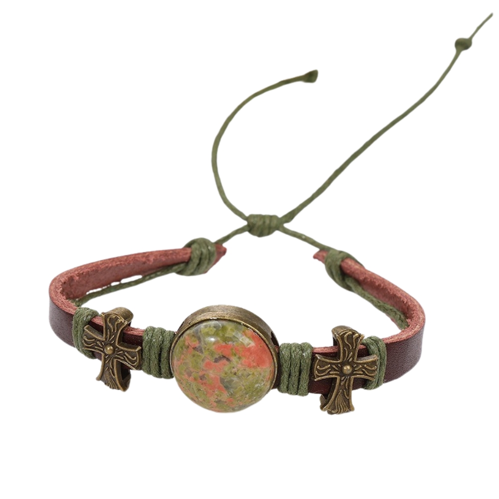 Brățară Handmade din piele cu cristal natural de UNAKIT, pentru eliberarea tiparelor vechi, stabilitate și calm emoțional - imagine 5