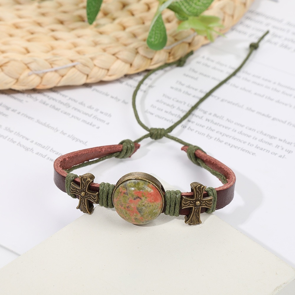 Brățară Handmade din piele cu cristal natural de UNAKIT, pentru eliberarea tiparelor vechi, stabilitate și calm emoțional - imagine 4