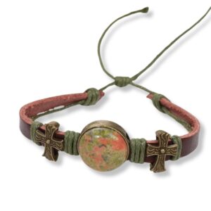 Brățară Handmade din piele cu cristal natural de UNAKIT, pentru eliberarea tiparelor vechi, stabilitate și calm emoțional
