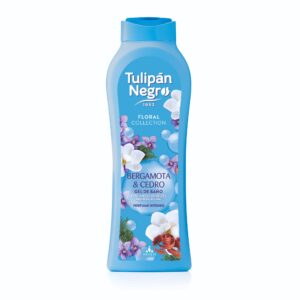 Gel de duș Tulipán Negro® Bergamotă și Cedru, colecția florală, parfum intens revigorant, curățare delicată și prospețime de durată, 650 ml