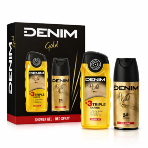 Set cadou bărbați DENIM Gold – Gel de duș 250 ml + Deo spray 150 ml, parfum masculin elegant