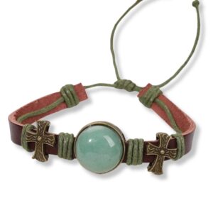 Brățară Handmade din piele cu cristal natural de AVENTURIN VERDE, pentru optimism și prosperitate