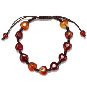 Brățară Handmade, din cristale naturale de CARNEOL șlefuite în formă de inimă, pentru stimularea energiei vitale, curajul și forța de a acționa